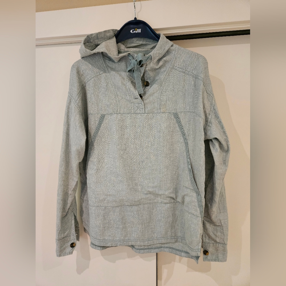 Columbia Hooded Cotton Pullover, Big Pockets. Light Heathered Teal, New